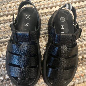 Miista Black Leather Sandals Size 6.5 Brand New